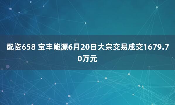 配资658 宝丰能源6月20日大宗交易成交1679.70万元